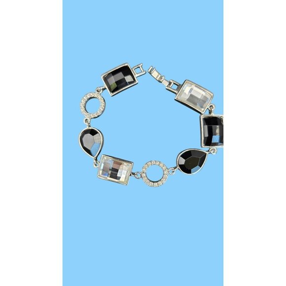 Lia Sophia Party On Silver-Tone Bracelet With Black & Clear Crystals Statement - Picture 4 of 8